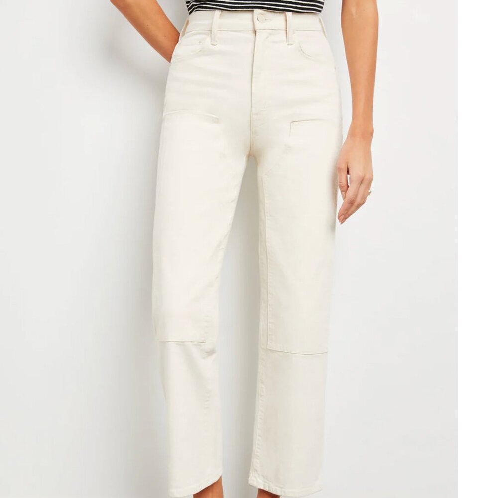 MOTHER Cream High-Rise Straight Cropped Jeans